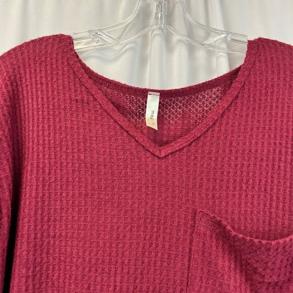 Magic Fit Women’s V-Neck Waffle Knit Sweater Wine Size Medium Lightweight - Picture 3 of 8